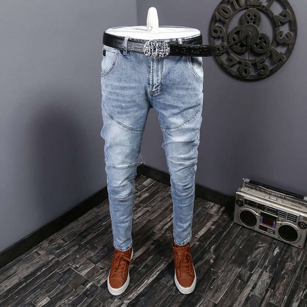 

jeans, men's trend, slim fit, harlan leg pants, versatile splicing, spring and summer fashion brand casual pantswinter, Blue