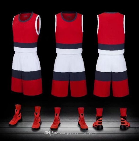 

men blank double-sided basketball team uniforms kits sports clothes tracksuits personality customized basketball sets with shorts 25-27, Black;red