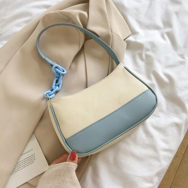

shoulder bags simple female daily bag casual pu women underarm hit color small canvas splicing handbag
