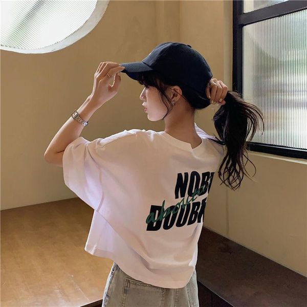 

women's t-shirt ins short sleeve female students summer korean loose bf style half middle fashion, White