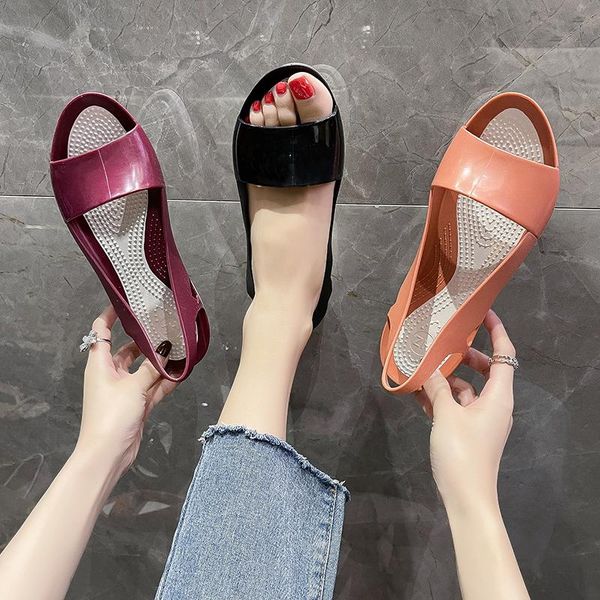 

sandals slope heel casual womens 2021 for women summer sandy beach open toe walking sandal wear resistant garden, Black
