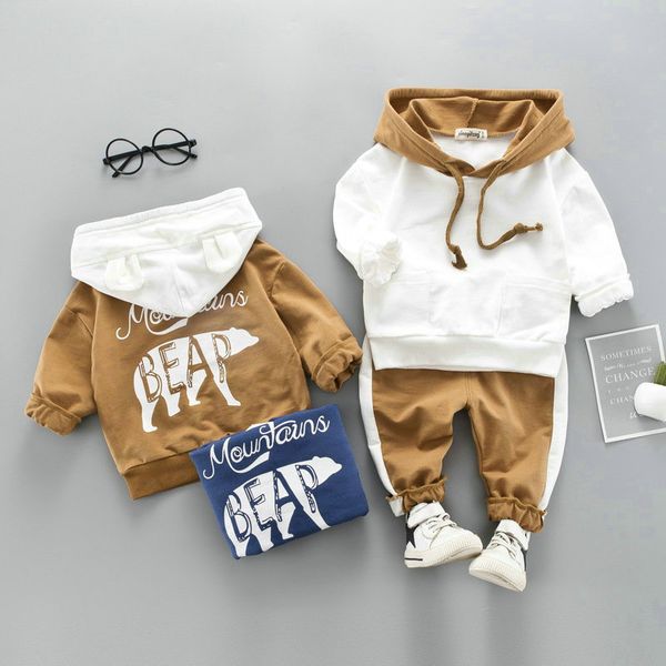 

Spring Autumn Baby Boy Girl Clothing Set Cotton Bear Kids Toddler Clothes Hooded Tops Boy Infant Sports Suit, Brown