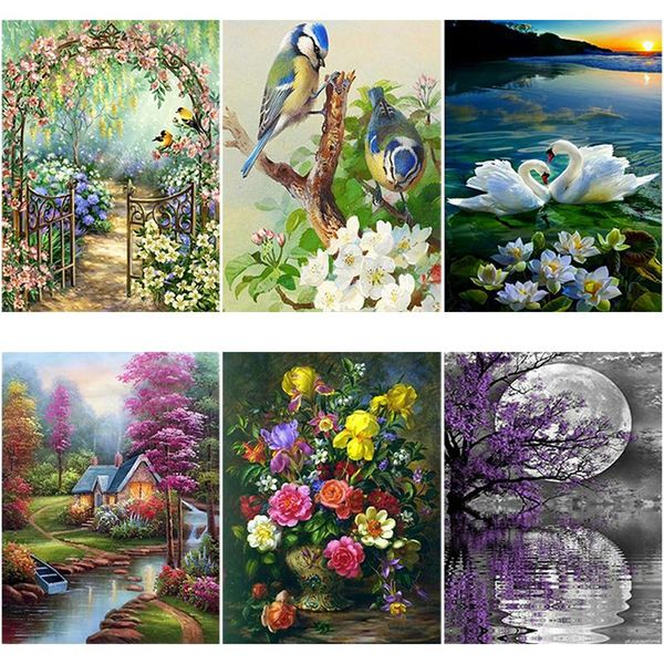 

diamond painting diy 5d flower embroidery landscape waterfall cross stitch full round drill rhinestone mosaic home decor