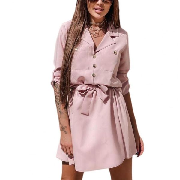 

women's swimwear office solid three-quarter sleeves dress summer double-breasted lapel fit belt suit elegant women slim fashion, White;black