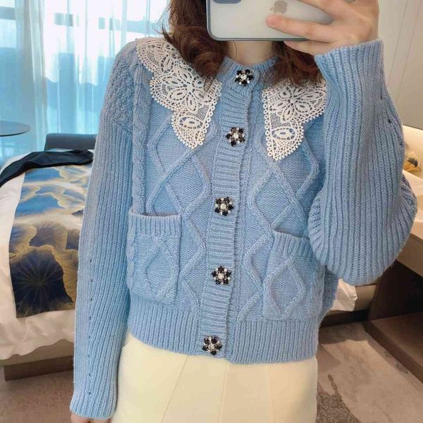 

lace knitwear four color 2021 spring new lady style wool coat red women's dress, White