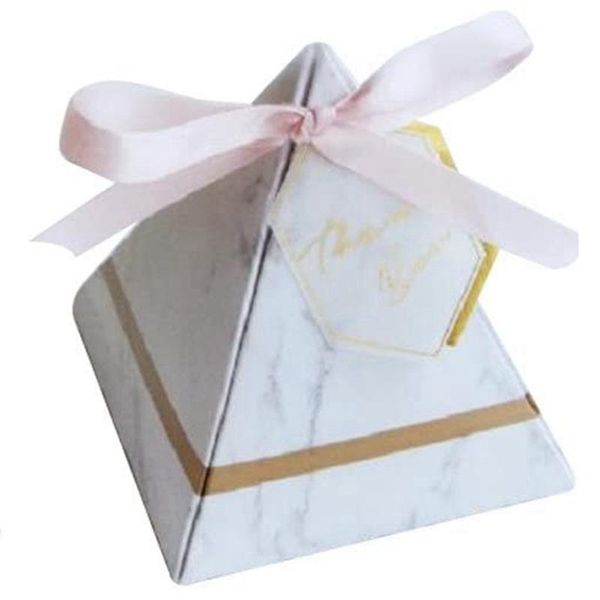 

gift wrap 100pcs wedding candy box,triangular pyramid marble box europe style favors and gifts boxes with ribbon
