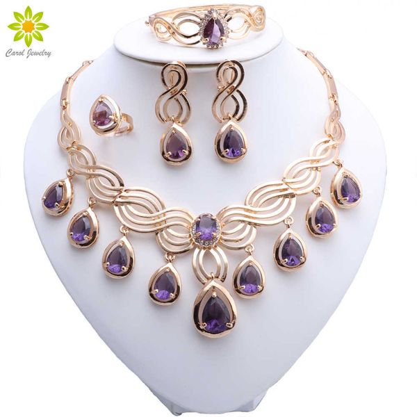 Elegante collana di cristallo di cristallo orecchini braccialetto indiano abiti da sposa in costume da sposa accessori gioielli Set di gioielli Brides Gettini da donna H1022