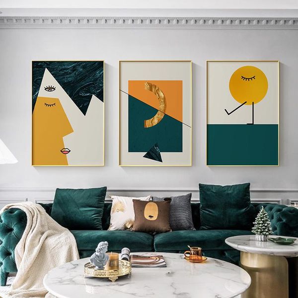 

paintings abstract half awake canvas painting yellow green posters and print minimalist wall art pictures for living room bedroom aisle