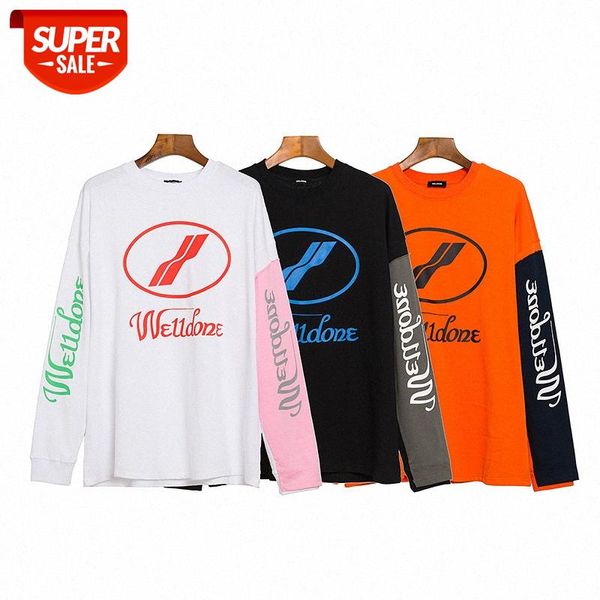 

color-blocking letter printing simple men's and women's round neck with long sleeve length t #9t6t, White;black