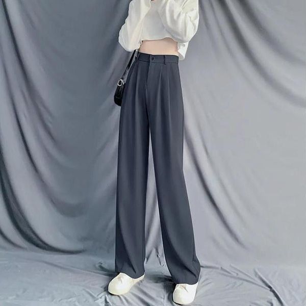 

women's pants & capris women casual fashion solid simple all-match ulzzang pleated draped elegant loose pant leisure s-4xl high waist s, Black;white