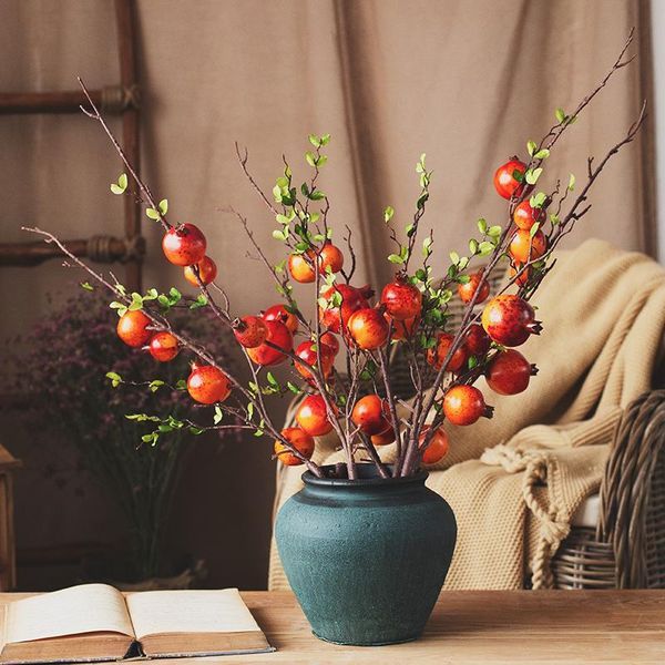

party decoration simulation pomegranate 6 fruits per branch fruit branches artificial flower home living room ornaments
