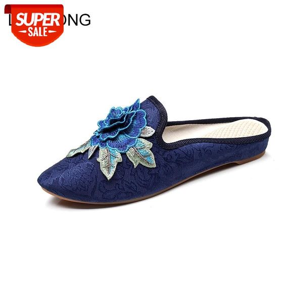 

lcizrong vintage embroidery women sandals fashion 3d flower flat sandals cotton female beach ladies home shoes #sv1c, Black