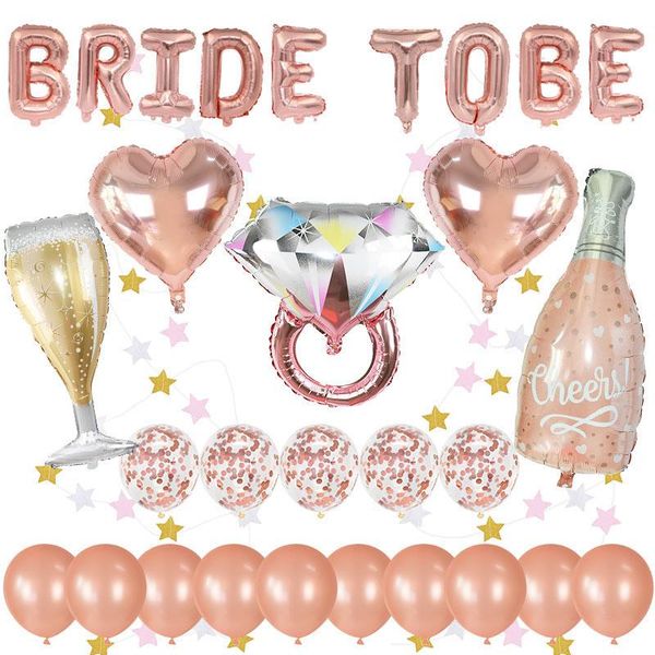 

party decoration 1set rose gold bride to be letter foil balloon heart wine bottle wedding bridal bachelorette supplies