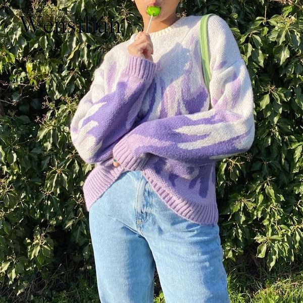 

women's sweaters y2k women flame printed oversized pullovers sweater winter knitted streetwear 2021 jumpers girl loose knitwear, White;black