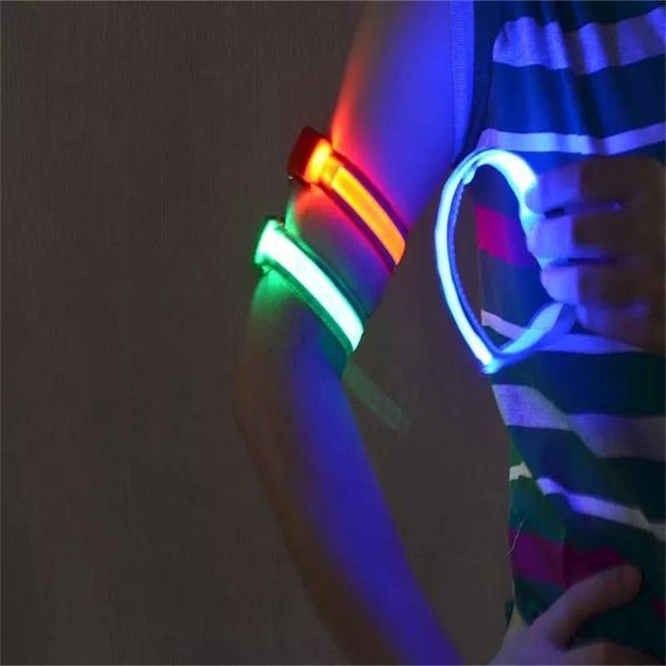 

reflective led light arm armband strap safety belt for night running cycling power wrap support gym training bar wristband wrist, Black;red