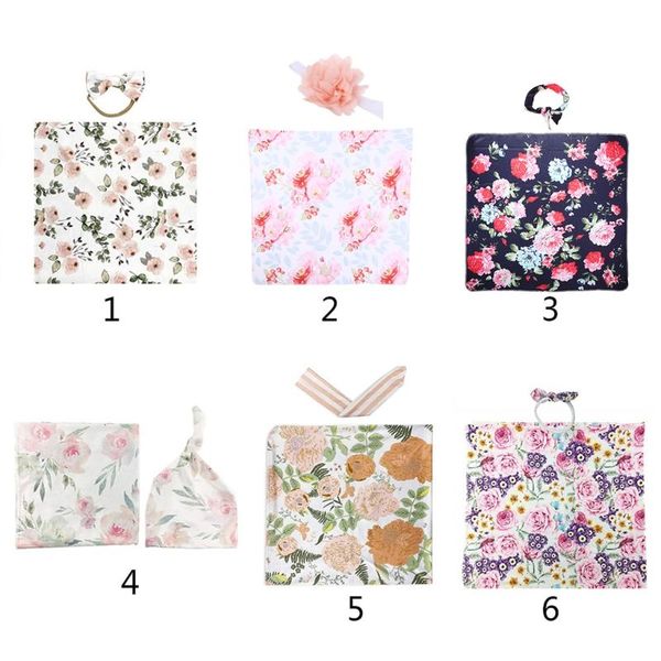

2 pcs newborn floral swaddle wrap+ headband set baby cotton receiving blanket b2qd