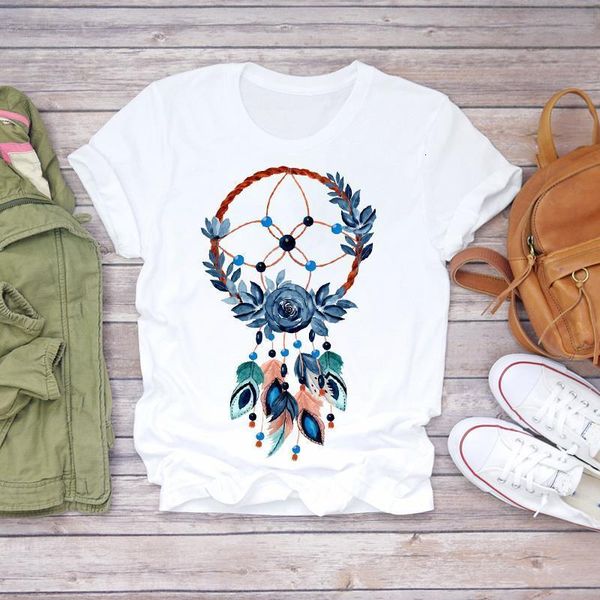

women feather floral flower cute dream web fashion 90s print lady t-shirts womens graphic t shirt ladies female tee t-shirt, White
