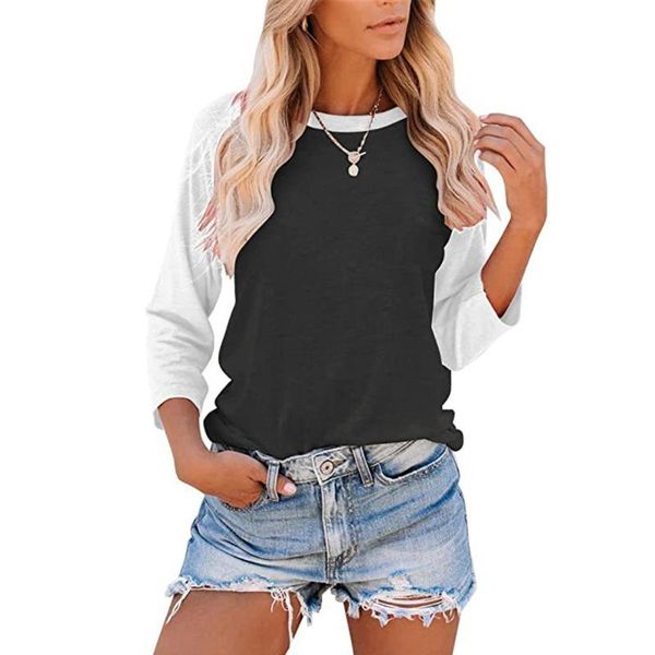 

women's t-shirt color matching 3/4 sleeve harajuku summer round neck loose casual wear s-2xl, White