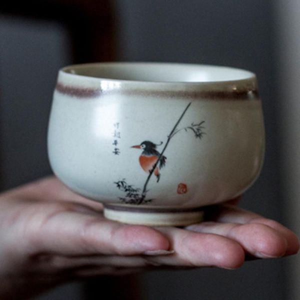 

cups & saucers 150ml pastrol bird water mug zen ceramic green tea cup retro single master handmade teacup household bowl home decor