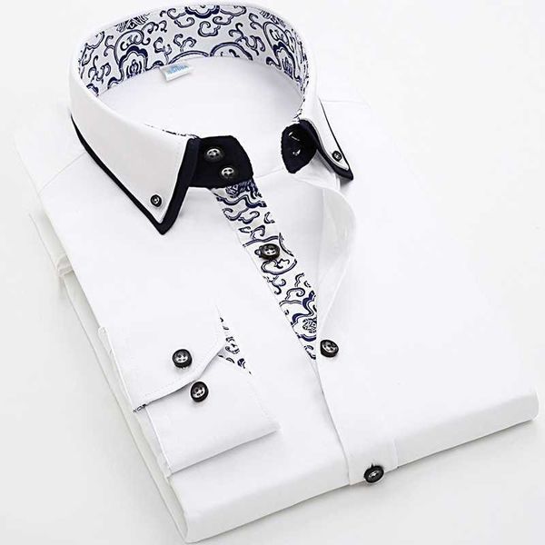 Qualidade Melhor Flor Impressão Sólida Novas Homens Camisa Primavera Manga Longa Vestido Social Causal Camisa Homens Marca Roupas Camisa P0812