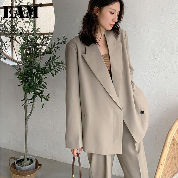

women's two piece pants [eam] wide leg big size suit lapel long sleeve loose fit women fashion tide spring summer 2021 1db312, White