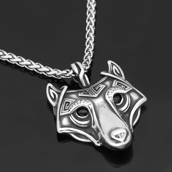 

pendant necklaces men stainless steel viking oidn wolf head necklace, Silver