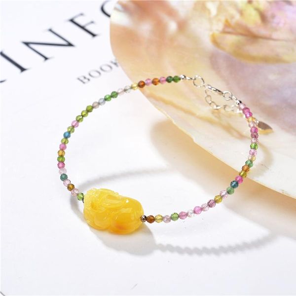 

beaded, strands exquisite beads natural tourmaline ambers bracelet for women brave troops pendant clasp bangle 925 sterling silver gift jewe, Black