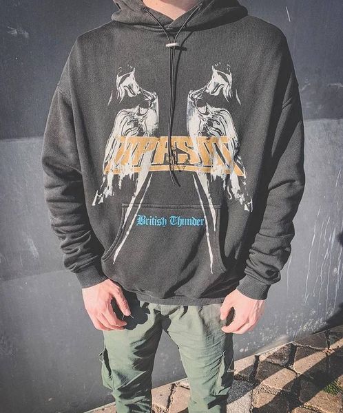 

2021 new 21ss hoodie vintage thunder angel print retro sweatshirts men women hip hop represent pullover 07gk, Black