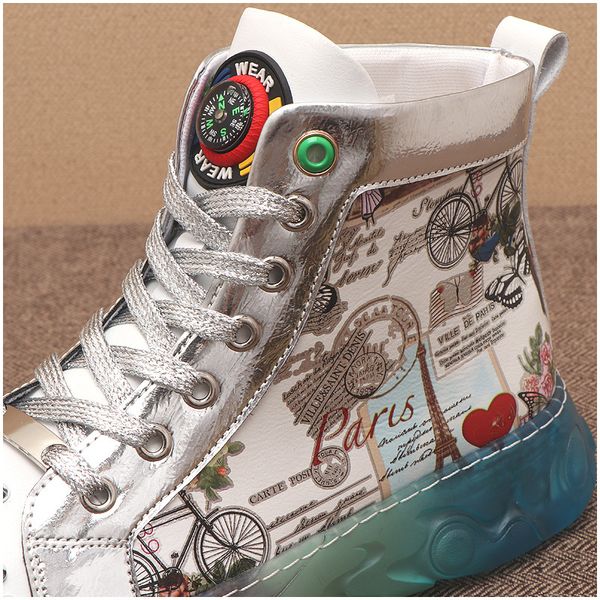 

2021 new luxury men high rivet graffit platform flats shoes skateboard man trending leisure sneakers zapatillas hombre, Black