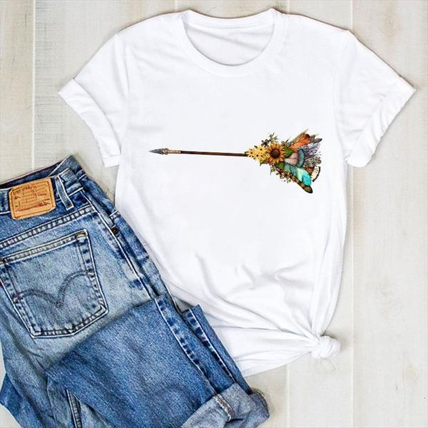 

flower girl arrow printed floral womens holiday summer tee clothes graphic, White