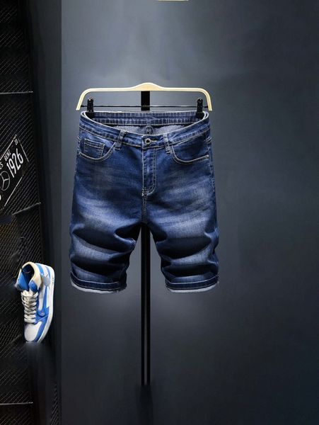 

men letter patched washed denim shorts z663#, Blue