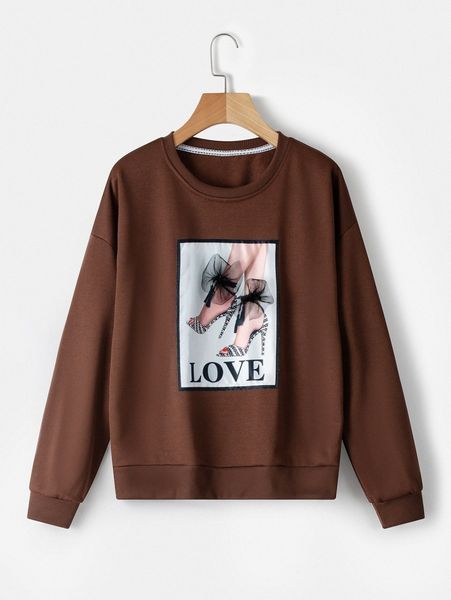 

letter & figure graphic drop shoulder pullover a4b1#, White;black