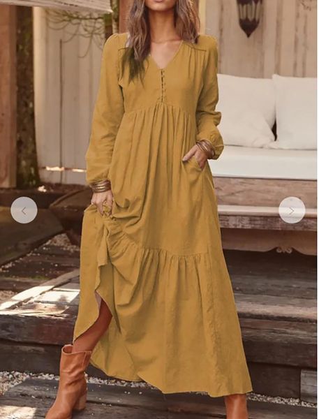 

casual dresses 2021 women spring autumn long sleeve pleated party dress elegant v-neck pocket maxi 3xl fashion pregnant, Black;gray