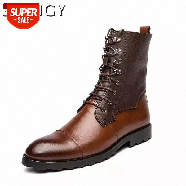 

2020 men boots genuine leather autumn vintage biker boots high lace up casual shoes male ankle motorcycle big size #ji28