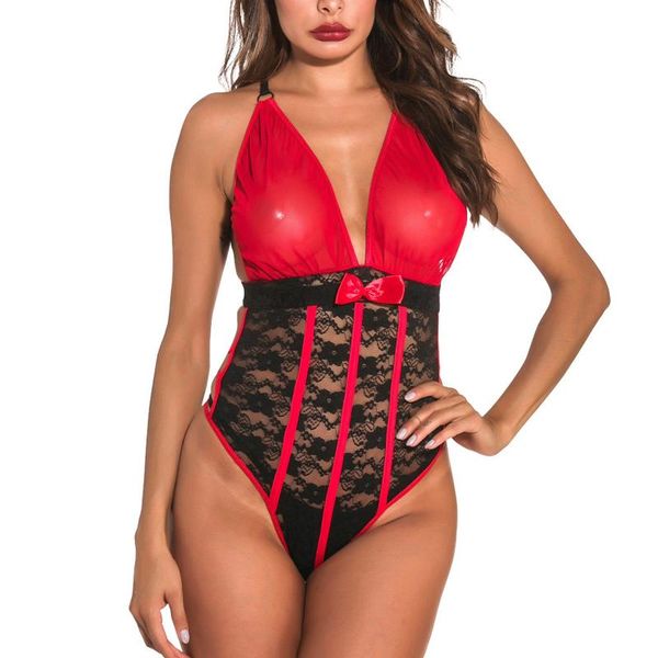 

yoga outfit women lace deep v-neck lingerie jumpsuit halter backless bodysuit sleepwear underwear bodycon
