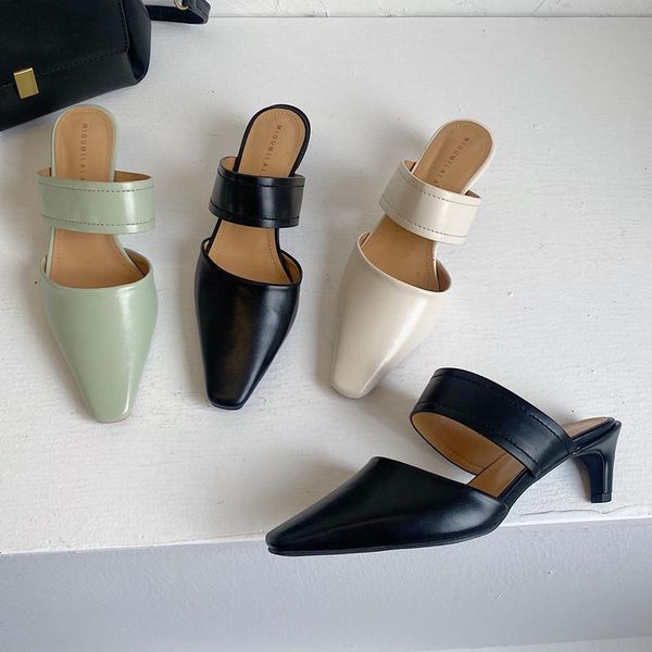 

slippers women summer outdoor sandal high square heel flip flop ladies brand slipper elegant slides shoes green office, Black