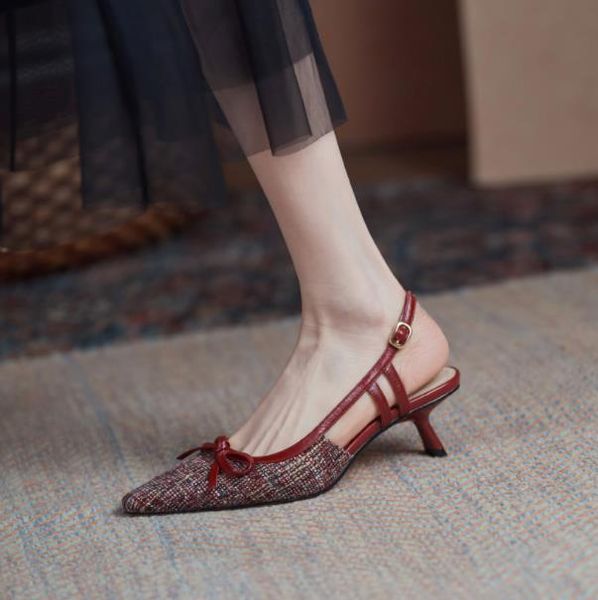 

sandals french high-heeled fashion color matching bow single shoes back space small heel four seasons women, Black