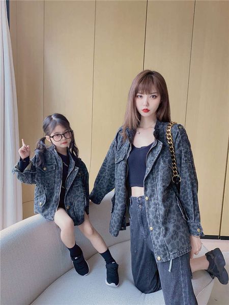 

high and summer children's 2021 end parent spring child wear foreign sle leopard camouflage pattern loose waist make old coat, Blue