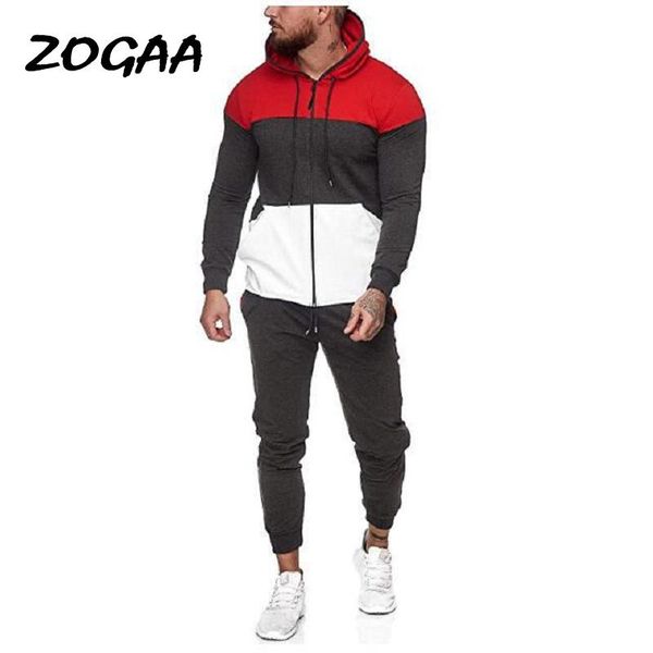 

zogaa sets men autumn winter new sports suits fashion fitness casual patchwork sweatsuits hooded tracksuits large size chic, Gray