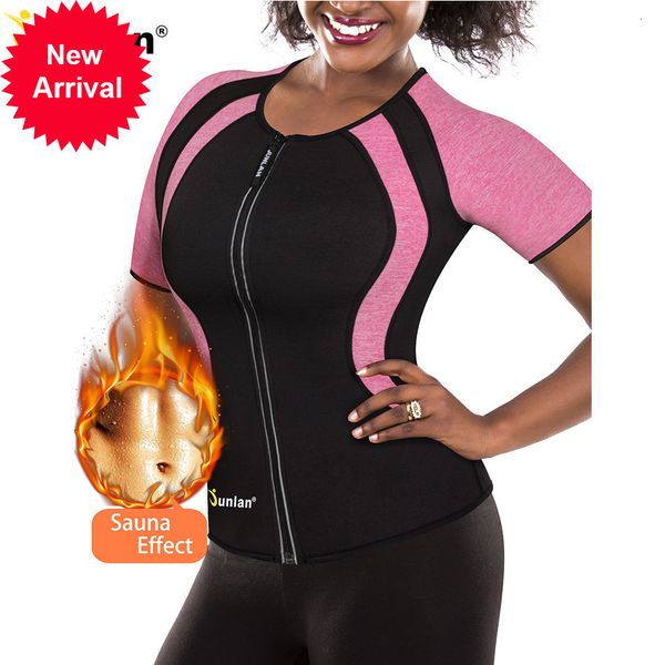 

junlan women shapewear neoprene slimming tank body corset tummy control reducing shapers workout zipper waist trainer, Black;white