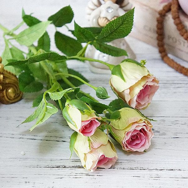 

4 heads artificial flowers long stem wedding decoration silk rose fake flowers plastic branches with leaves home l decor
