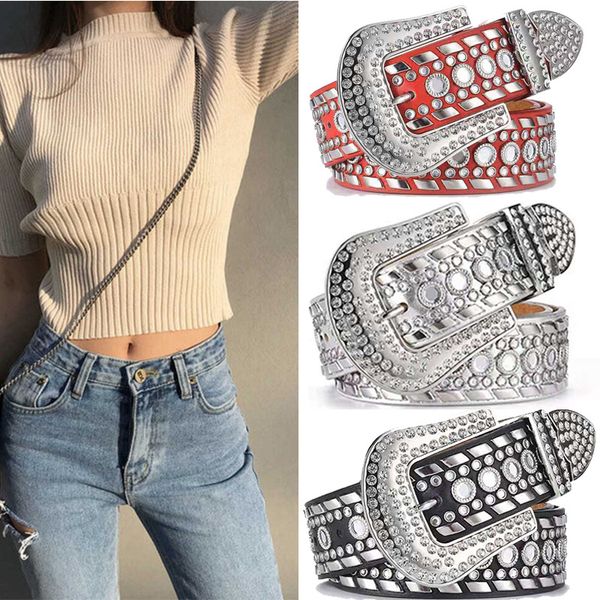 

diamond embedded 3.8cm wide belt trendy quality koe luxe tail band casual beautiful metals hollow real empty belt, Black;brown