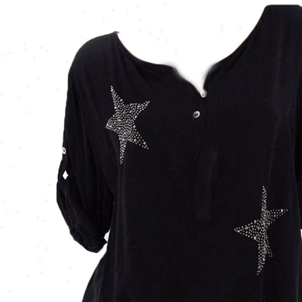 

fashion shirt for women elegant three quarter button five pointed star drill plus size shirts blouse roupas feminina jy, White