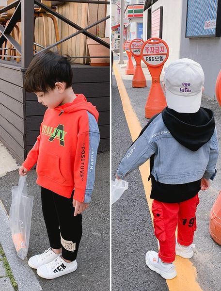 

boys hooded sweatshirts chun qiu kuan children, spring baby loose long sleeved chichi music of the tide, Black