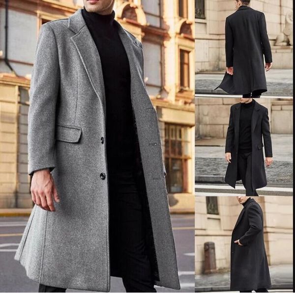 

autumn winter mens coat solid long sleeve woolen jackets fleece men overcoat streetwear fashion long trench outerwear, Tan;black