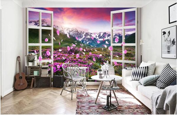 

3d p wallpaper custom mural flower sea grassland 3d scenery outside the window home decor 3d wall murals wallpaper in the living room