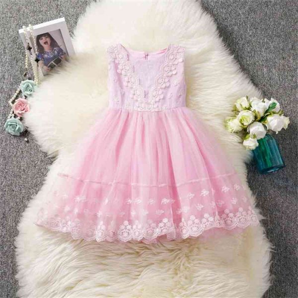 

sleeveless children girls dress summer cotton mesh lace dress princess girl pink ball gown wedding party dress kids clothes 210713, Red;yellow