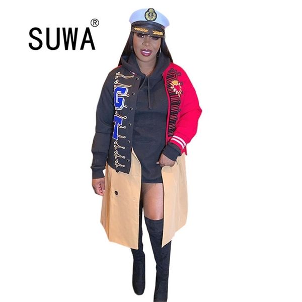 

contrast patchwork windbreaker jacket women long sleeve oversized high street fashion casual work wear cool girl wholesale 210525, Black;brown