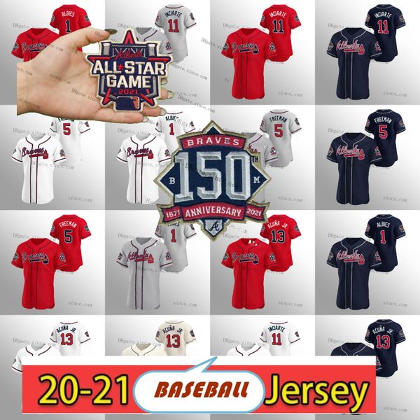 

men women youth atlanta 20 marcell ozuna jersey 5 freddie an 7 dansby swanson 13 ronald acuna jr. 1 ozzie albies mike soroka baseball jersey, Blue;black
