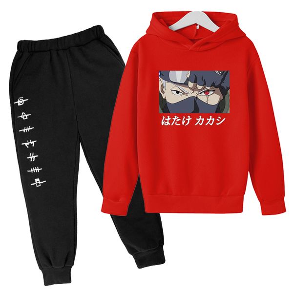 

japan naruto anime kakashi pullover with pocket pants set casual fitness jogger pants hip hop fashion men's tracksuits sets, Gray